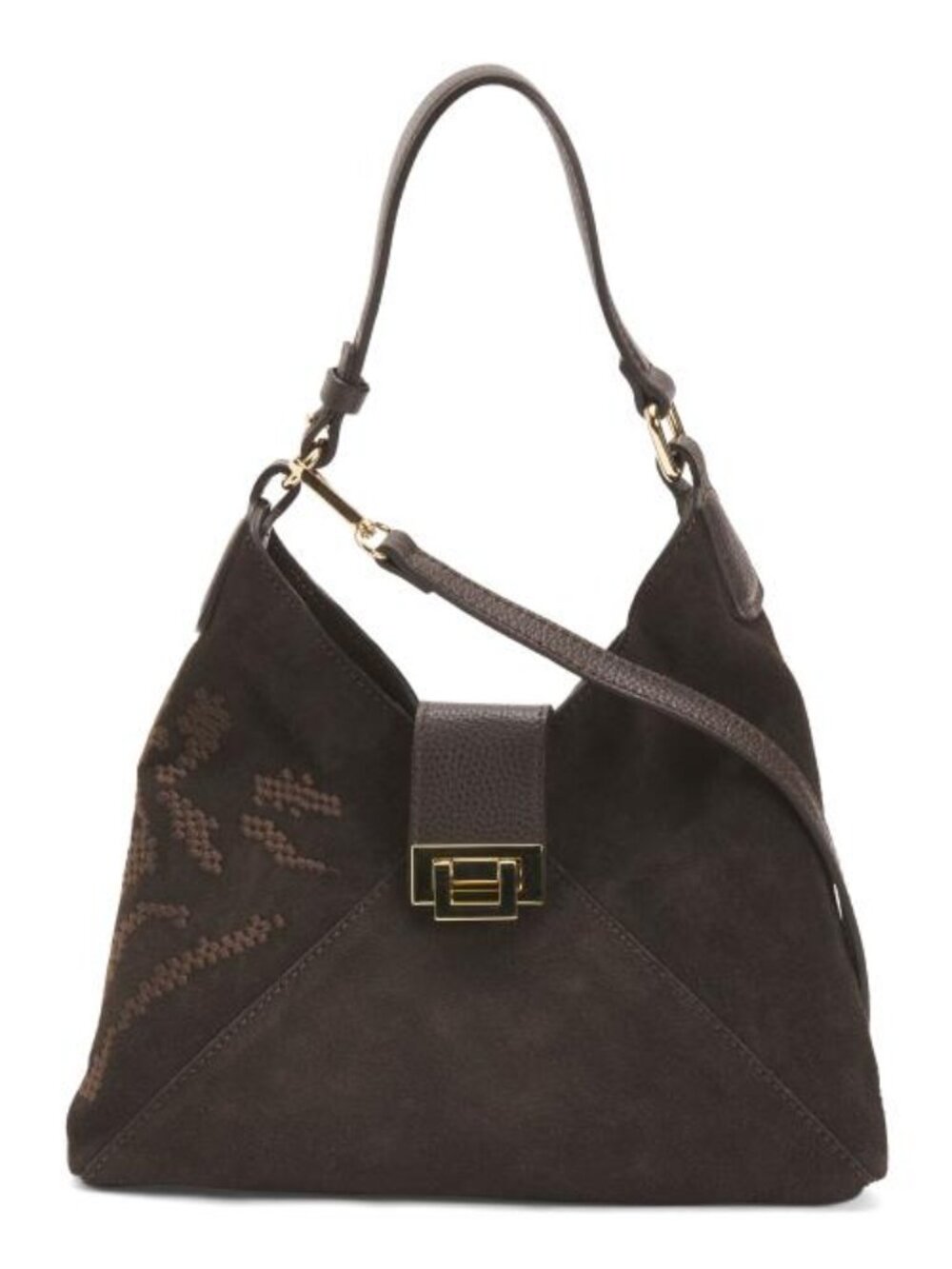 DIVINA FIRENZE Made In Italy Suede Mini Hobo With Flap Lock And Embroidery